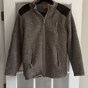 Laundromat 100% Wool Men's Brown Zip Sweater w/ Dark Brown Accents front pocket